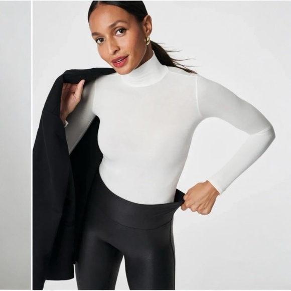 SPANX Faux Leather Stretch Power Waistband Tummy Control Legging Yoga Medium NEW - Picture 8 of 13